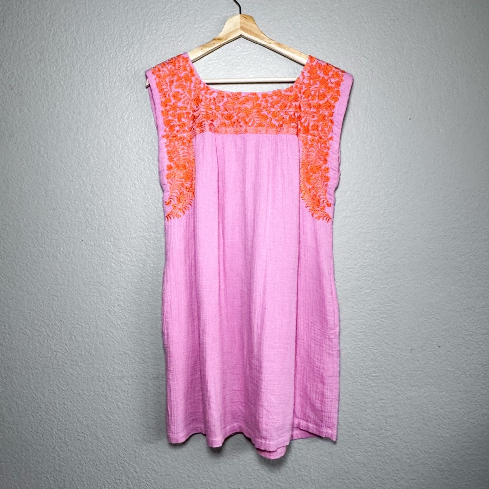 J. Marie The Rae Dress Pink Orange Embroidered Cotton Mini Women’s Size M - Picture 3 of 8
